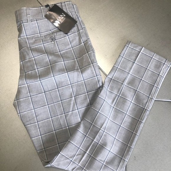 boohooMAN grey windowpane smart formal trouser 32 - Picture 1 of 8